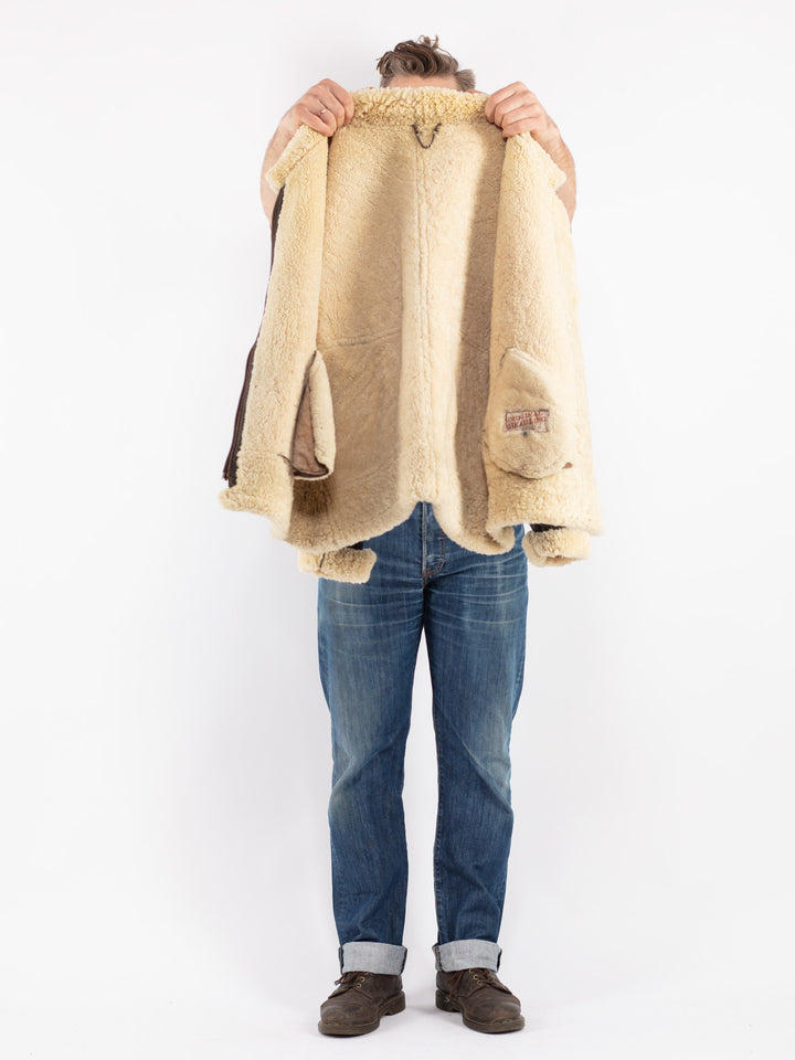 Vintage 90's Men Sheepskin Jacket in Brown