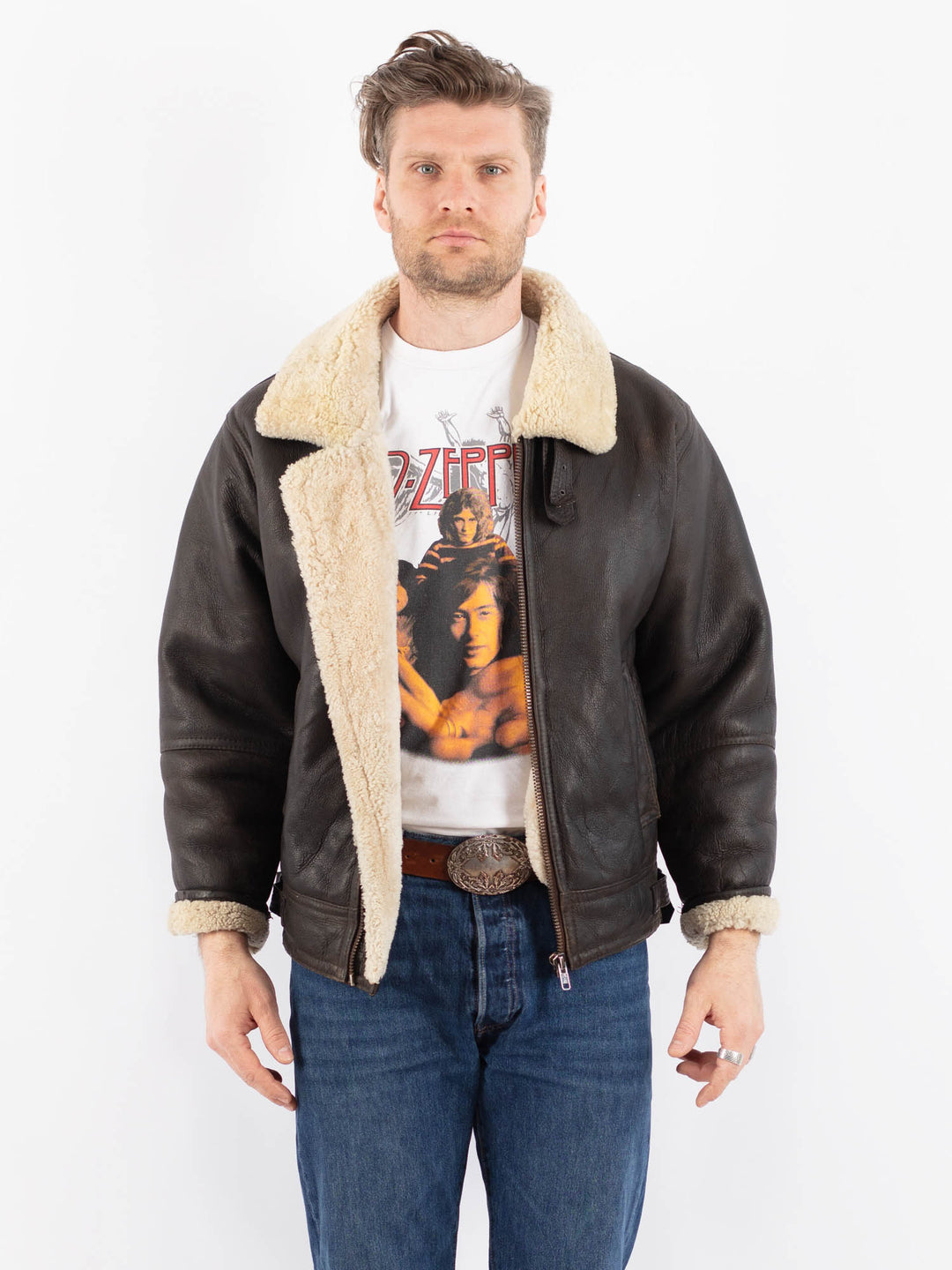 Vintage 90's Men Sheepskin Jacket in BrownZ1531