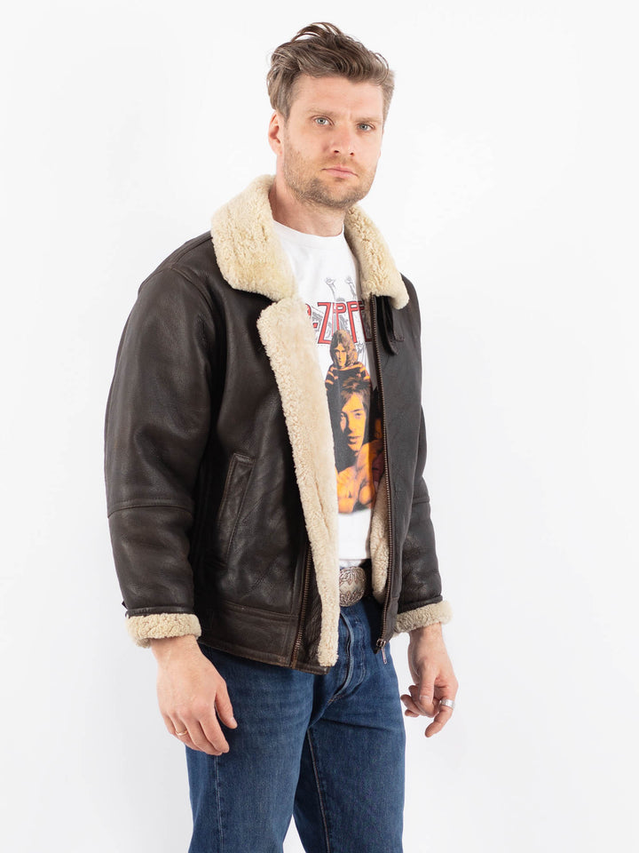 Vintage 90's Men Sheepskin Jacket in BrownZ1531