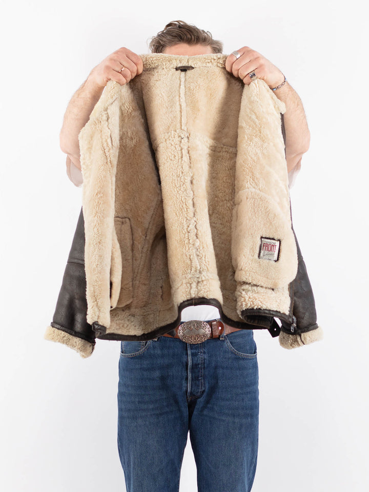 Vintage 90's Men Sheepskin Jacket in BrownZ1531