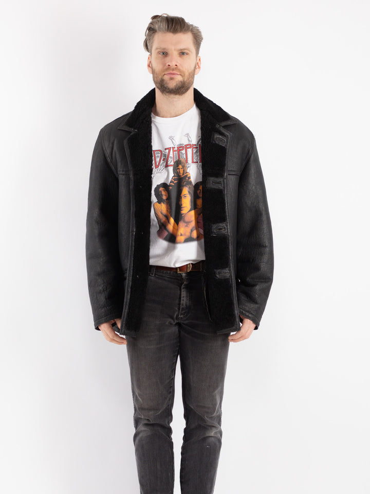 Vintage 90's Men Sheepskin Jacket in Black