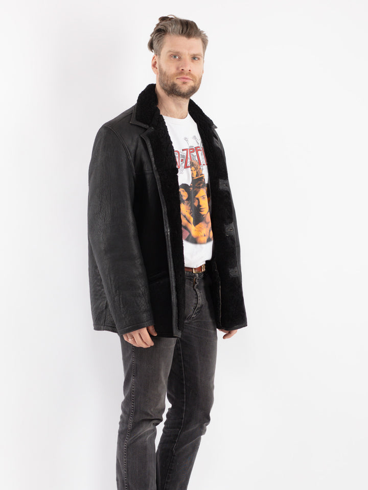 Vintage 90's Men Sheepskin Jacket in Black