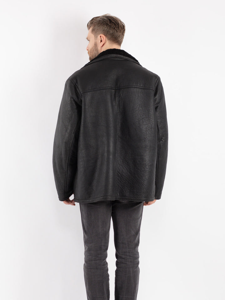 Vintage 90's Men Sheepskin Jacket in Black