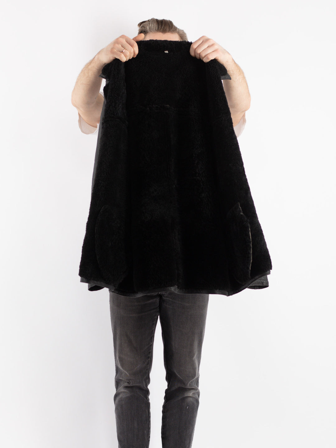 Vintage 90's Men Sheepskin Jacket in Black