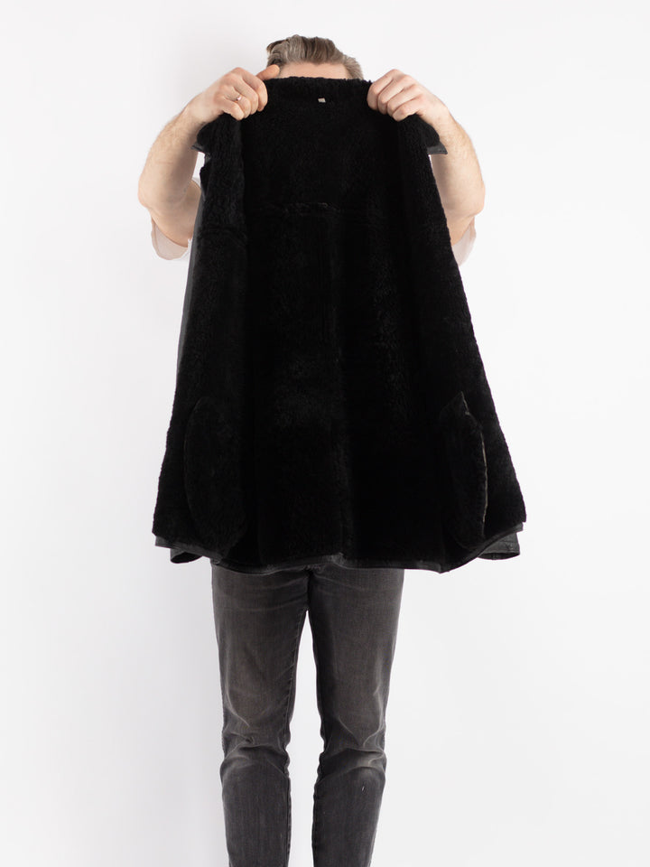 Vintage 90's Men Sheepskin Jacket in Black