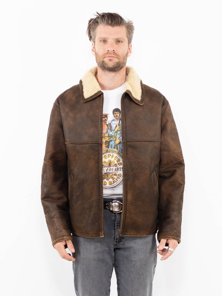 Vintage 90's Men Sheepskin Jacket in BrownZ1962