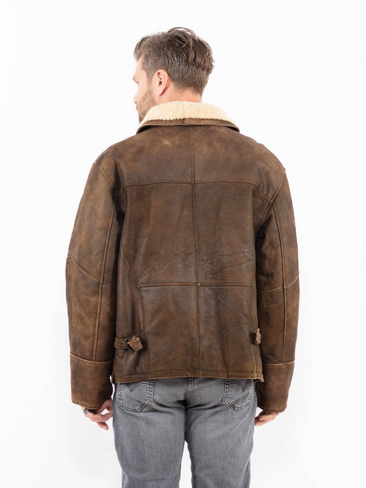 Vintage 90's Men Sheepskin Jacket in BrownZ1962