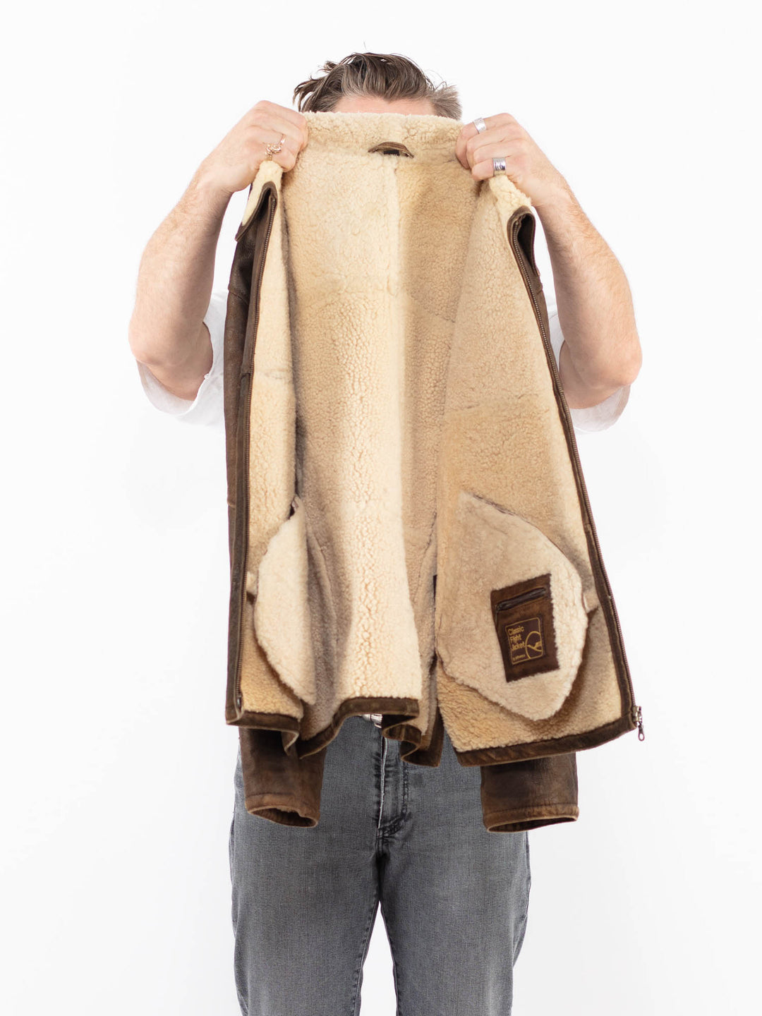 Vintage 90's Men Sheepskin Jacket in BrownZ1962