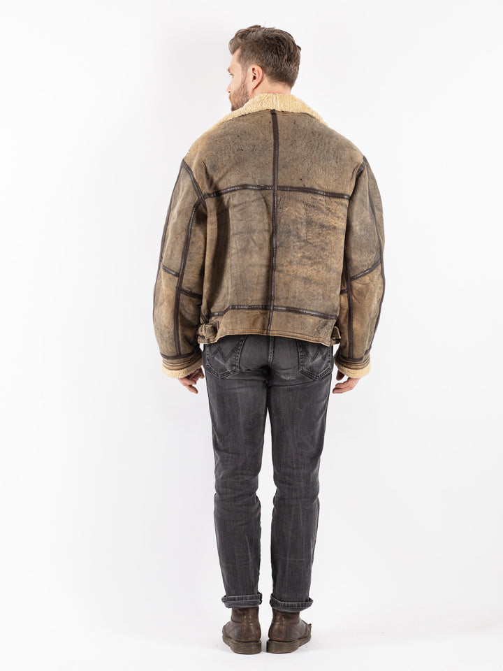 Vintage 90's Men Sheepskin Jacket in Beige