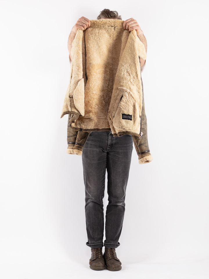 Vintage 90's Men Sheepskin Jacket in Beige