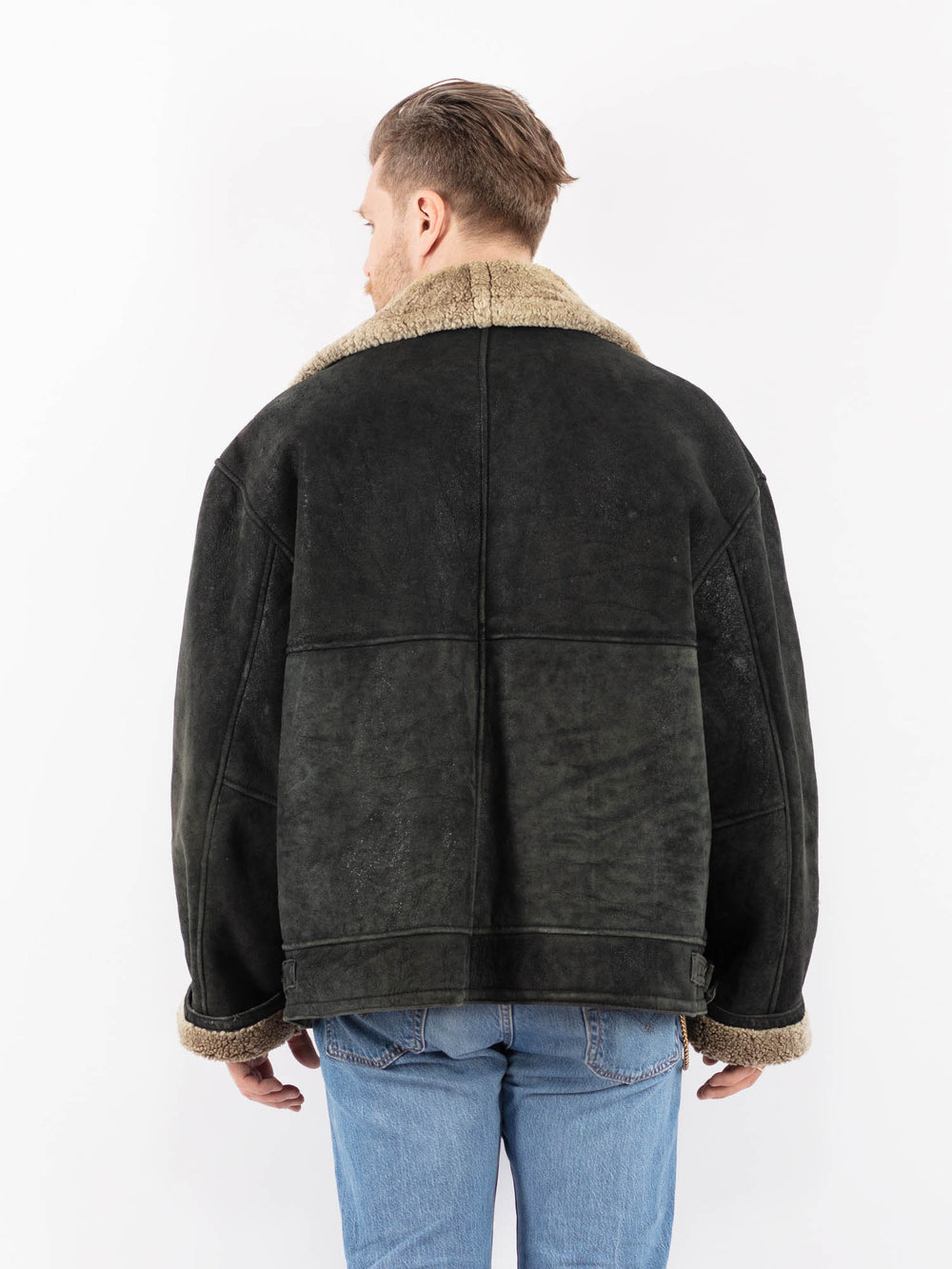 Vintage 90's Men Sheepskin Jacket in BlackZ1426