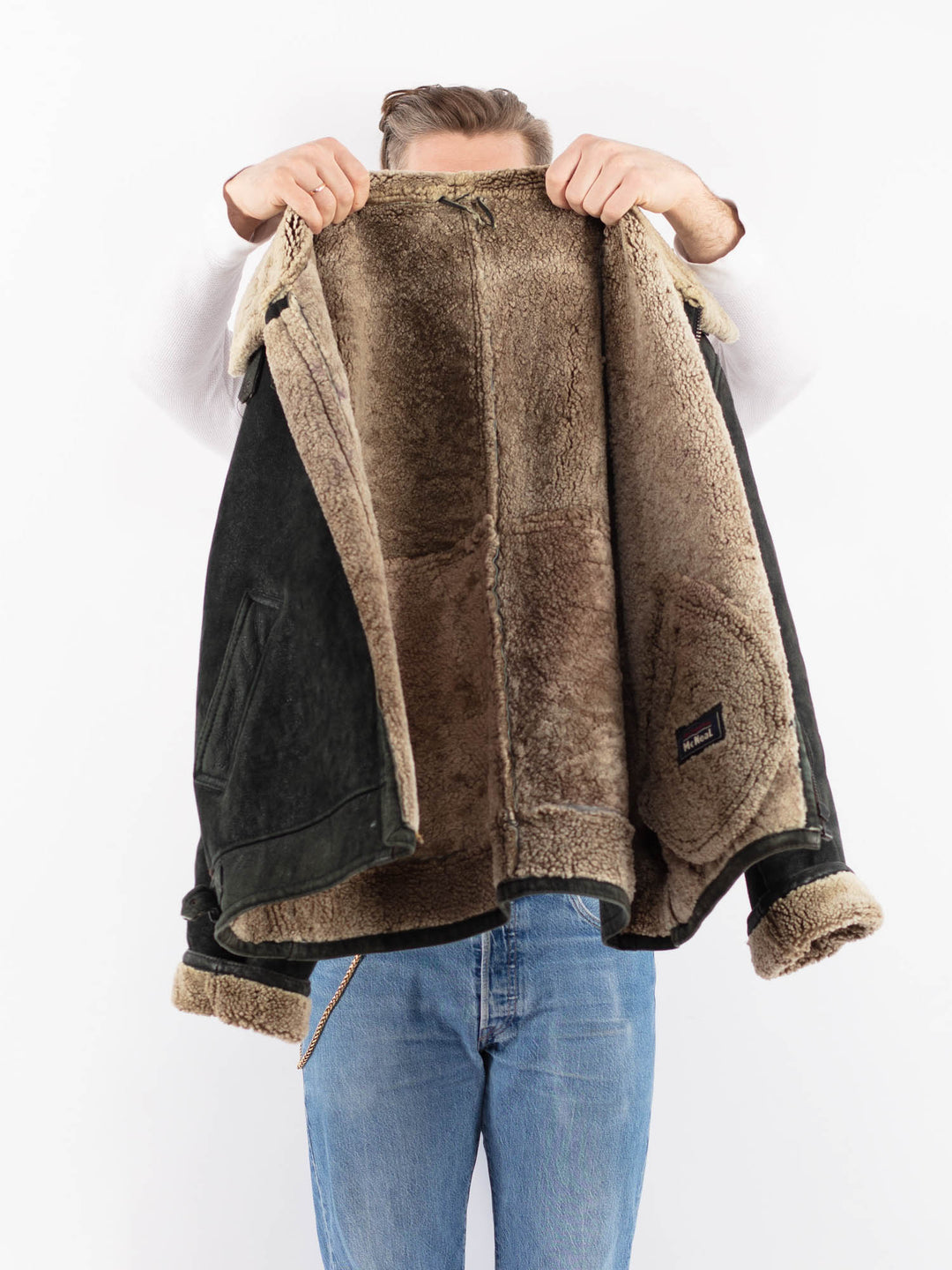 Vintage 90's Men Sheepskin Jacket in BlackZ1426