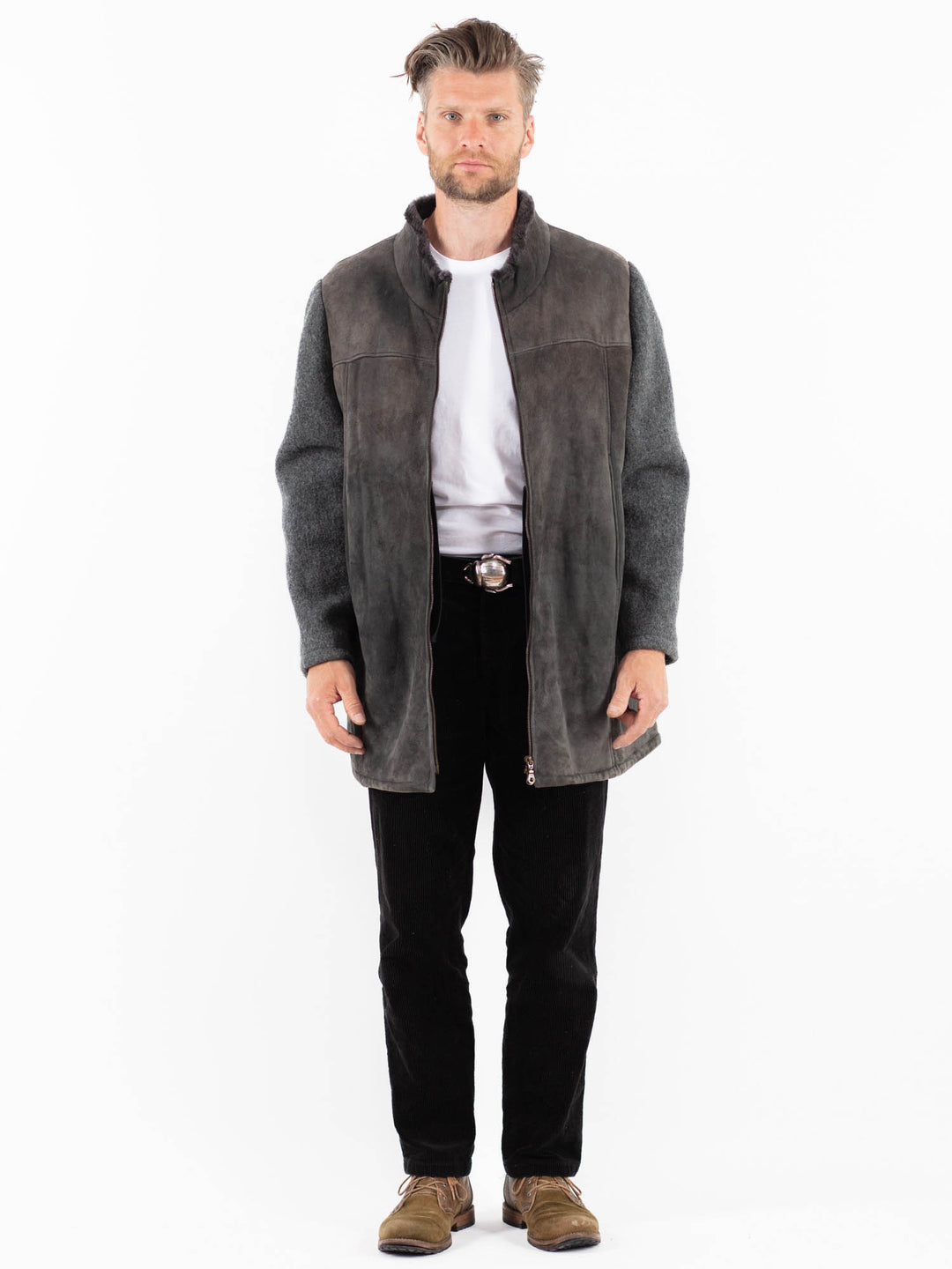 Vintage 90's Men Sheepskin Jacket in GrayZ1869