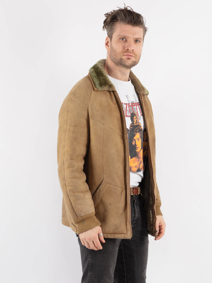 Vintage 90's Men Sheepskin Jacket in BeigeZ755