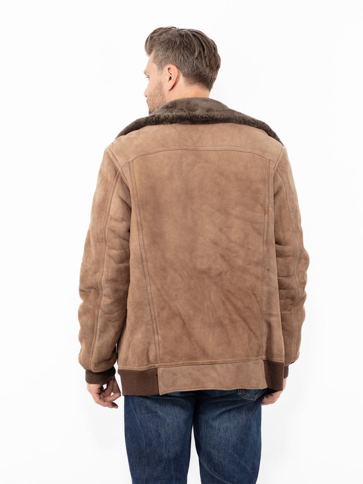 Vintage 90's Men Sheepskin Jacket in Brown