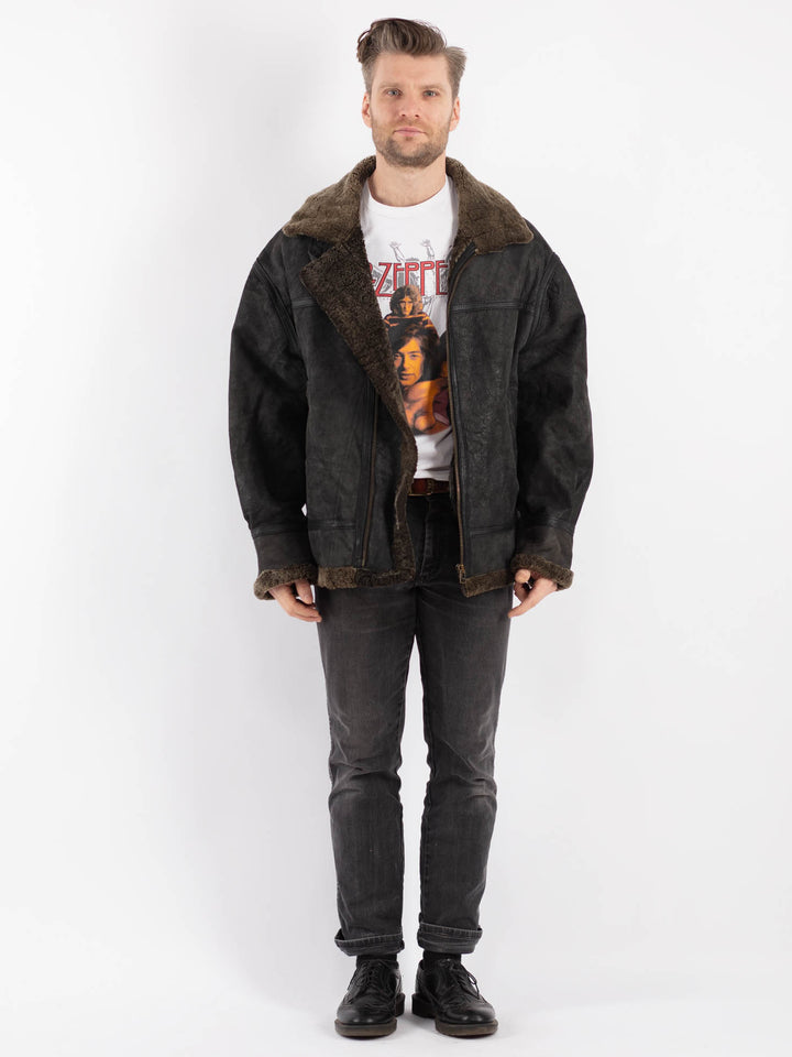Vintage 90's Men Sheepskin Jacket in BlackZ451