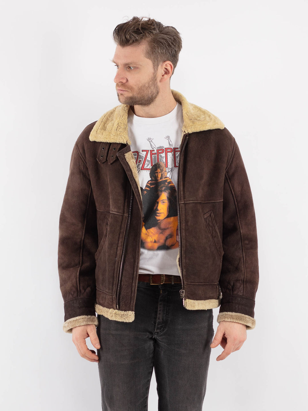 Vintage 90's Men Sheepskin Jacket in BrownZ648