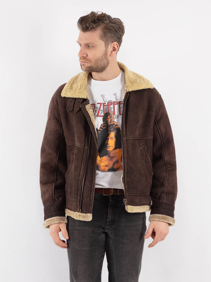 Vintage 90's Men Sheepskin Jacket in BrownZ648