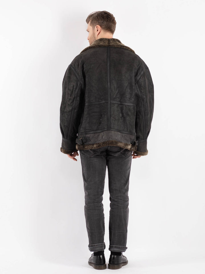 Vintage 90's Men Sheepskin Jacket in BlackZ451
