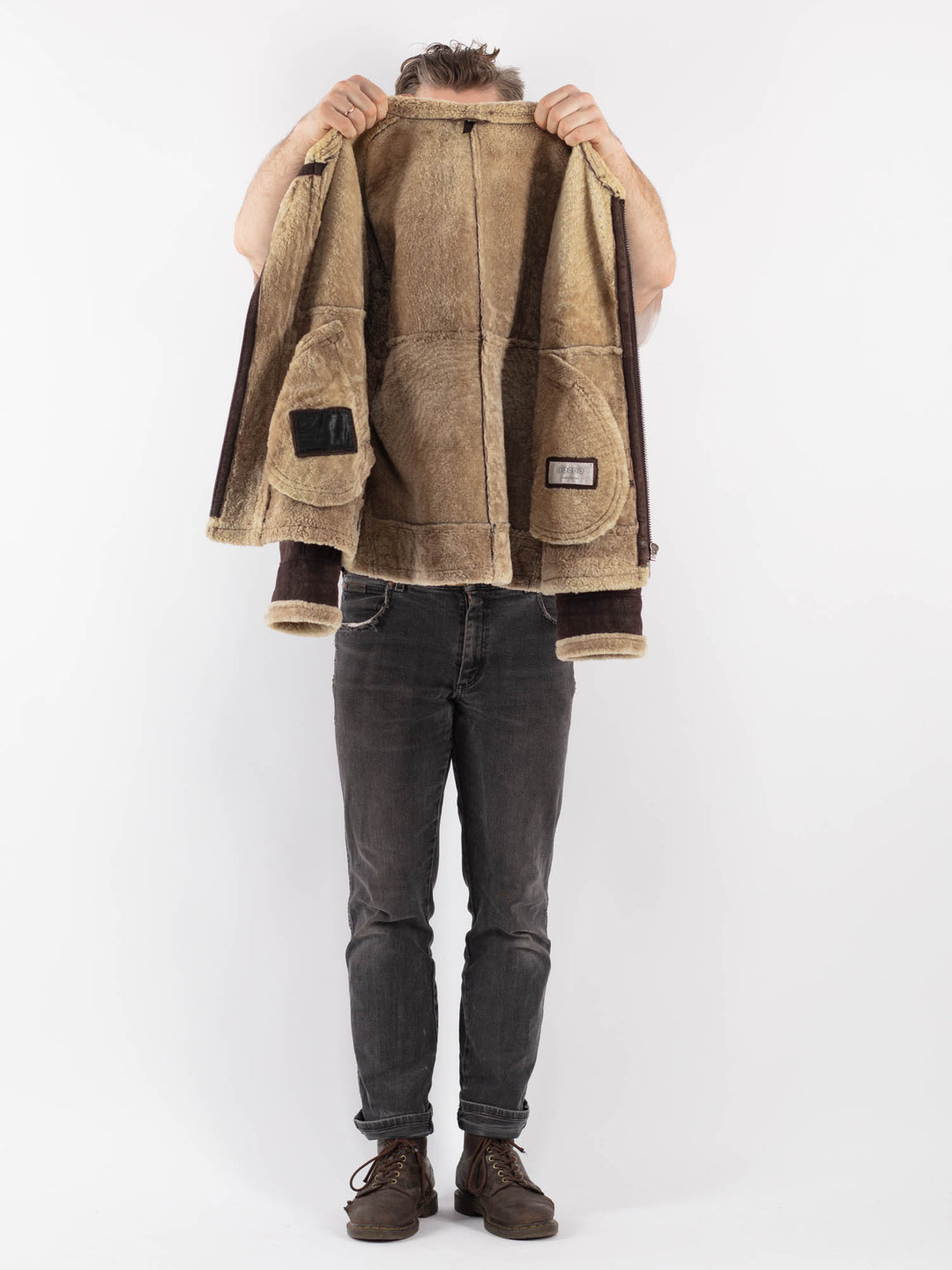 Vintage 90's Men Sheepskin Jacket in BrownZ648