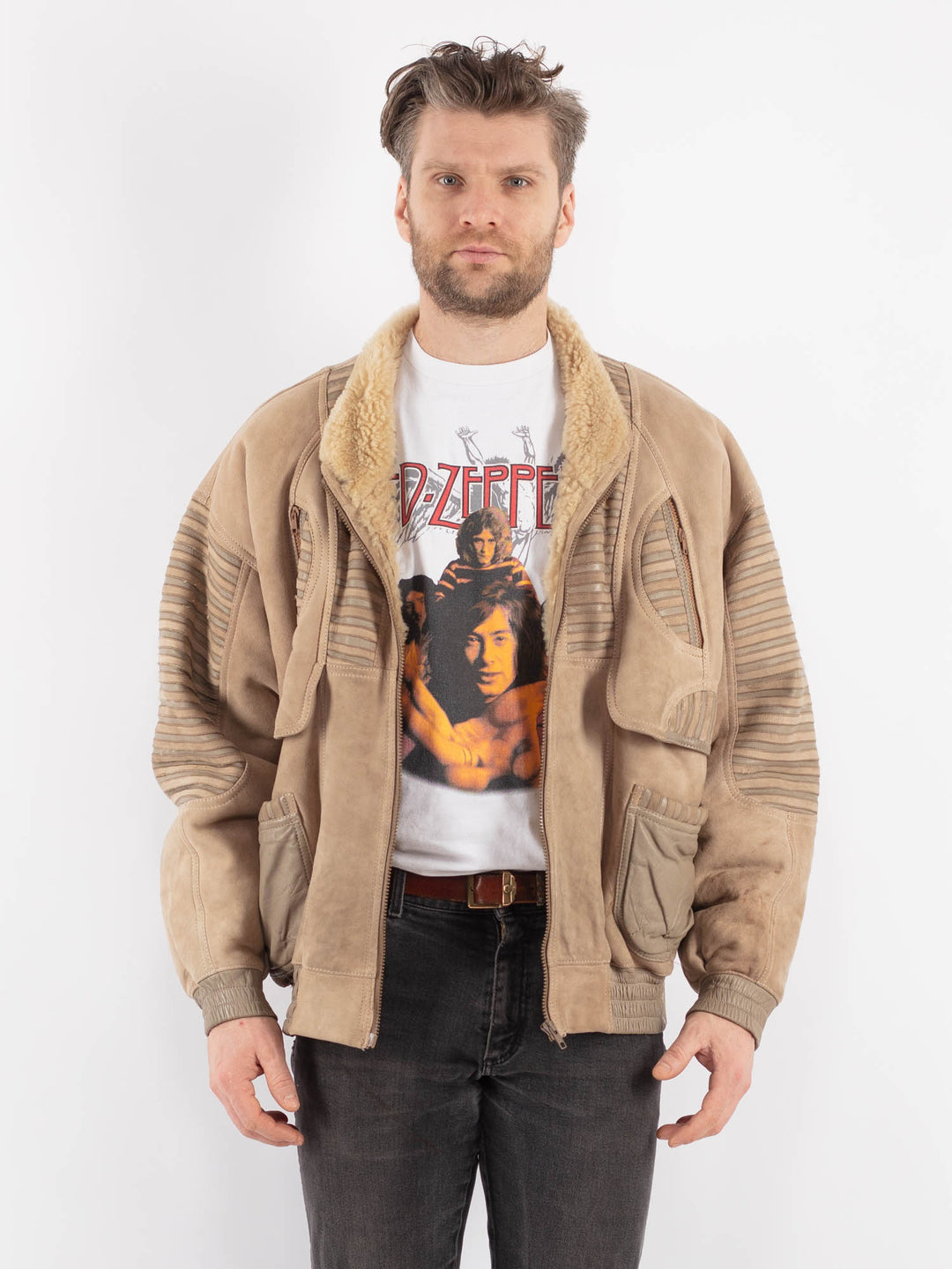 Vintage 90's Men Sheepskin Jacket in BeigeZ649