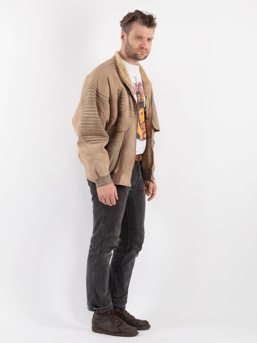 Vintage 90's Men Sheepskin Jacket in BeigeZ649