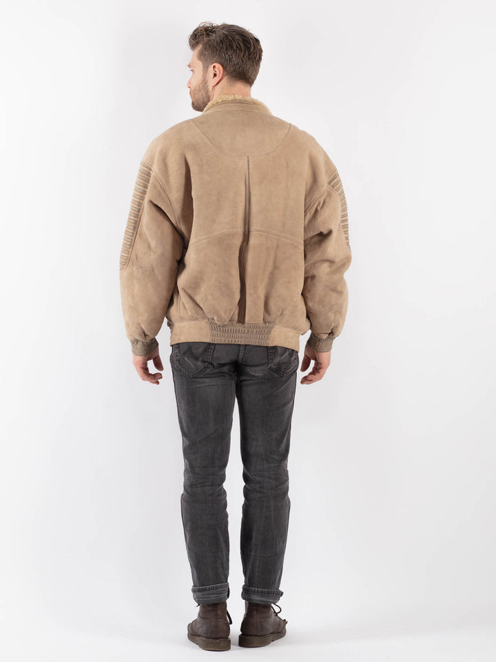 Vintage 90's Men Sheepskin Jacket in BeigeZ649