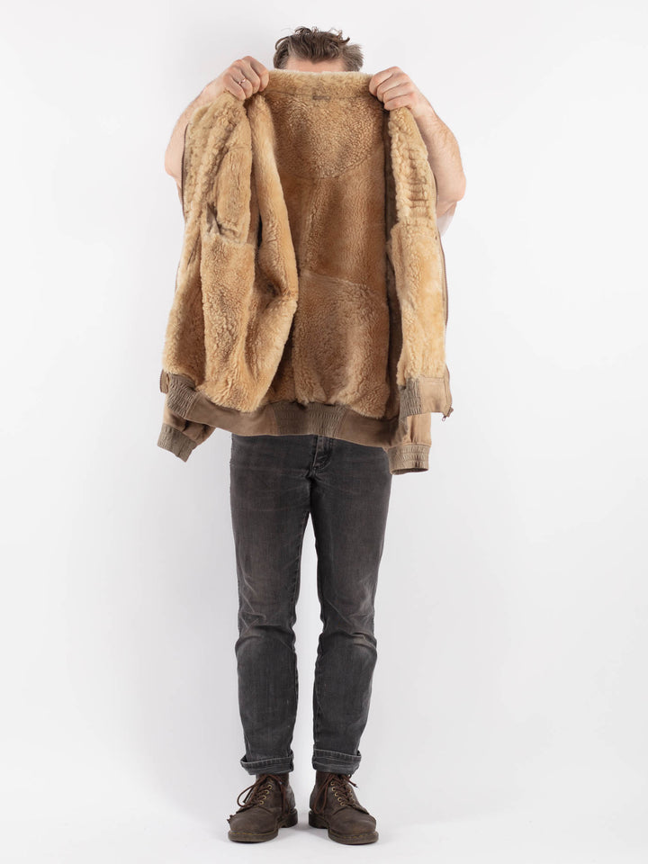 Vintage 90's Men Sheepskin Jacket in BeigeZ649