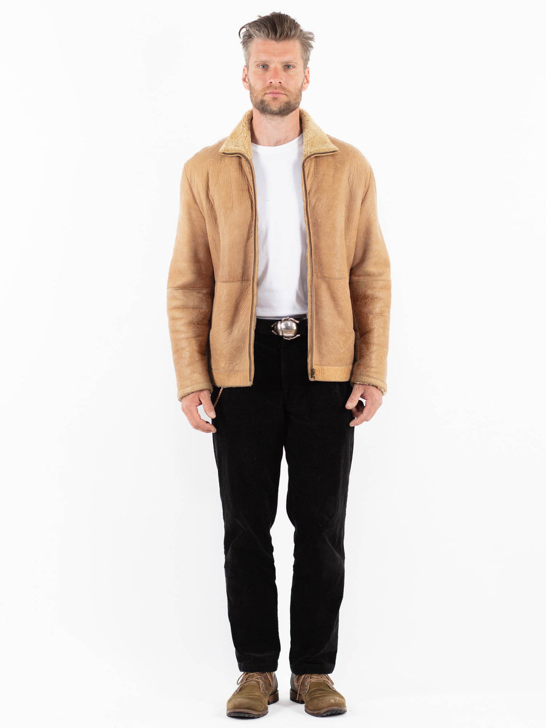 Vintage 90's Men Sheepskin Jacket in BeigeZ1884