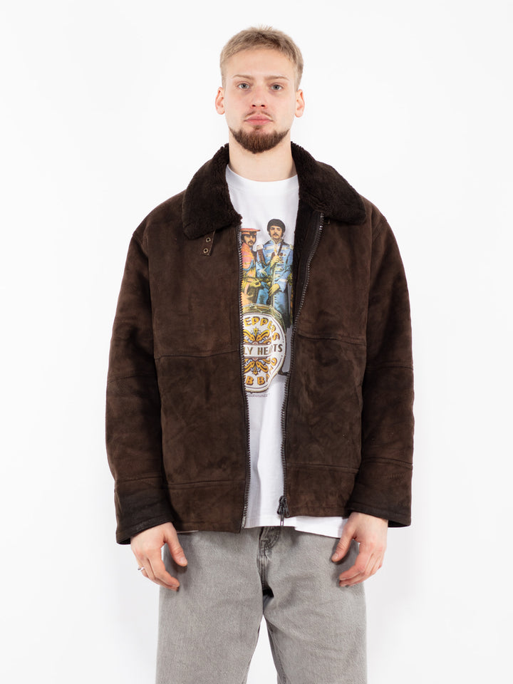 Vintage 90's Men Sheepskin Jacket in Brown