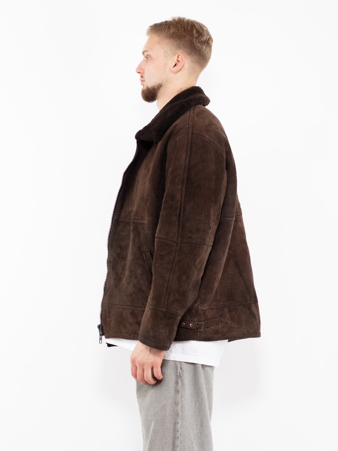 Vintage 90's Men Sheepskin Jacket in Brown