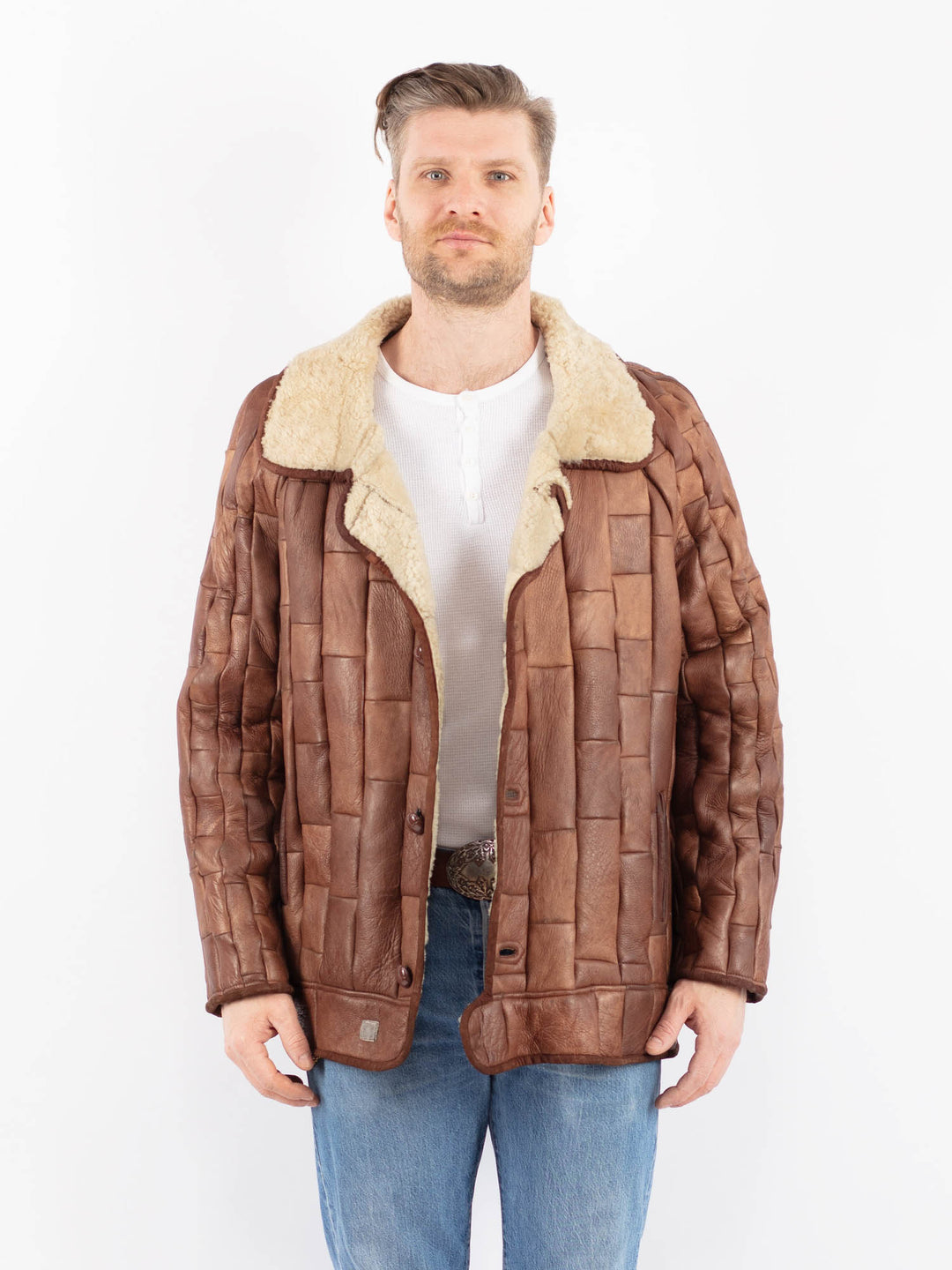 Vintage 80's Men Sheepskin Jacket in BrownZ1437