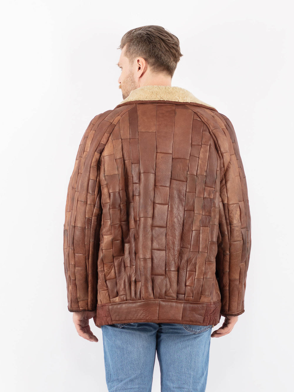 Vintage 80's Men Sheepskin Jacket in BrownZ1437