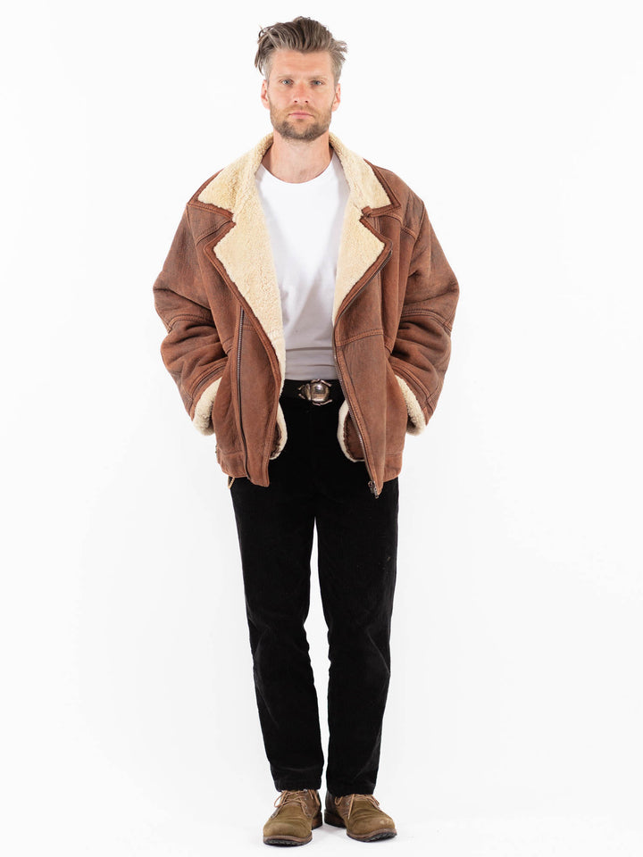 Vintage 90's Men Sheepskin Jacket in BrownZ1891