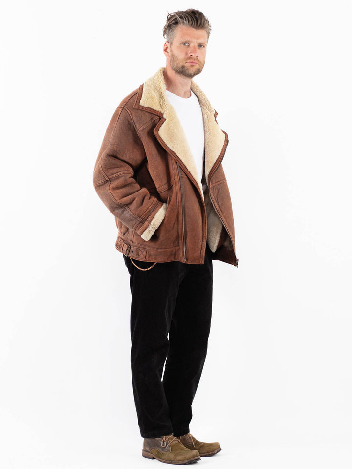 Vintage 90's Men Sheepskin Jacket in BrownZ1891