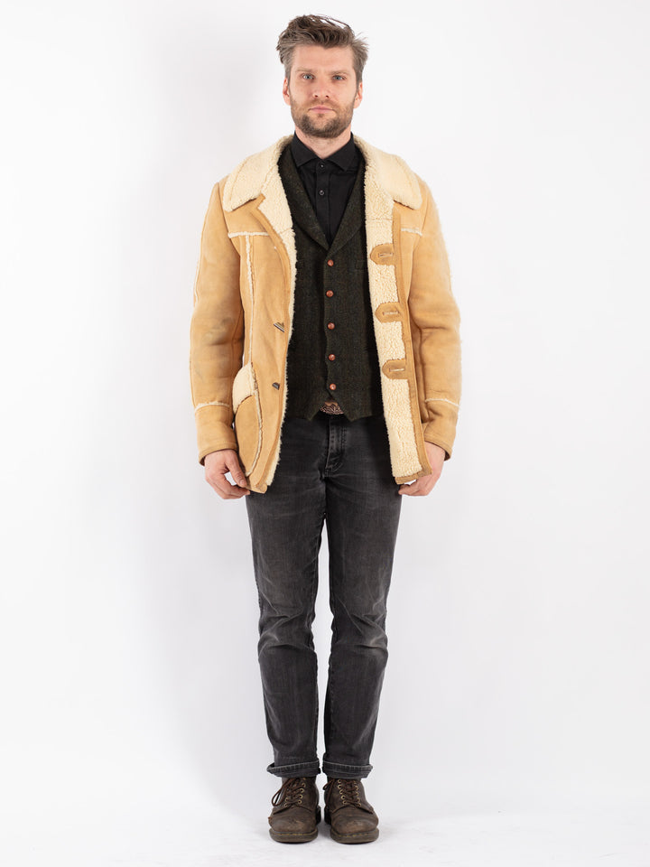 Vintage 90's Men Sheepskin Jacket in Beige