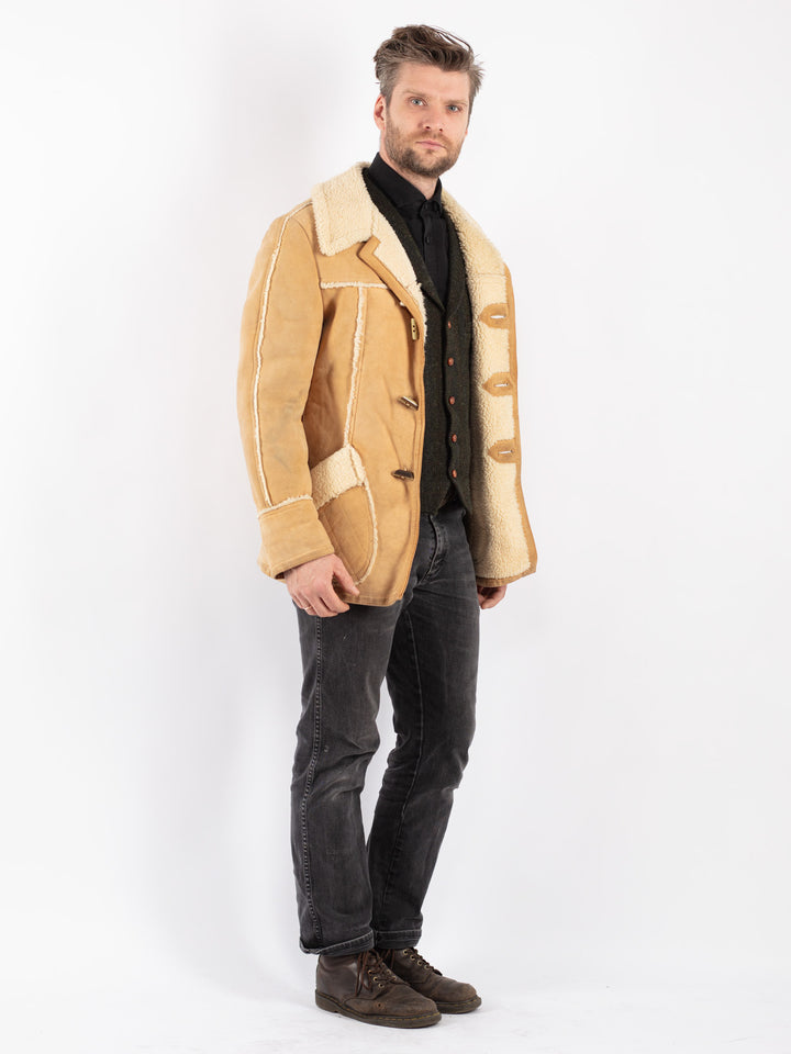 Vintage 90's Men Sheepskin Jacket in Beige