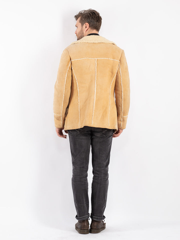 Vintage 90's Men Sheepskin Jacket in Beige