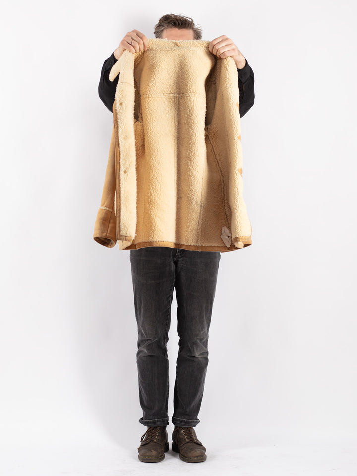 Vintage 90's Men Sheepskin Jacket in Beige