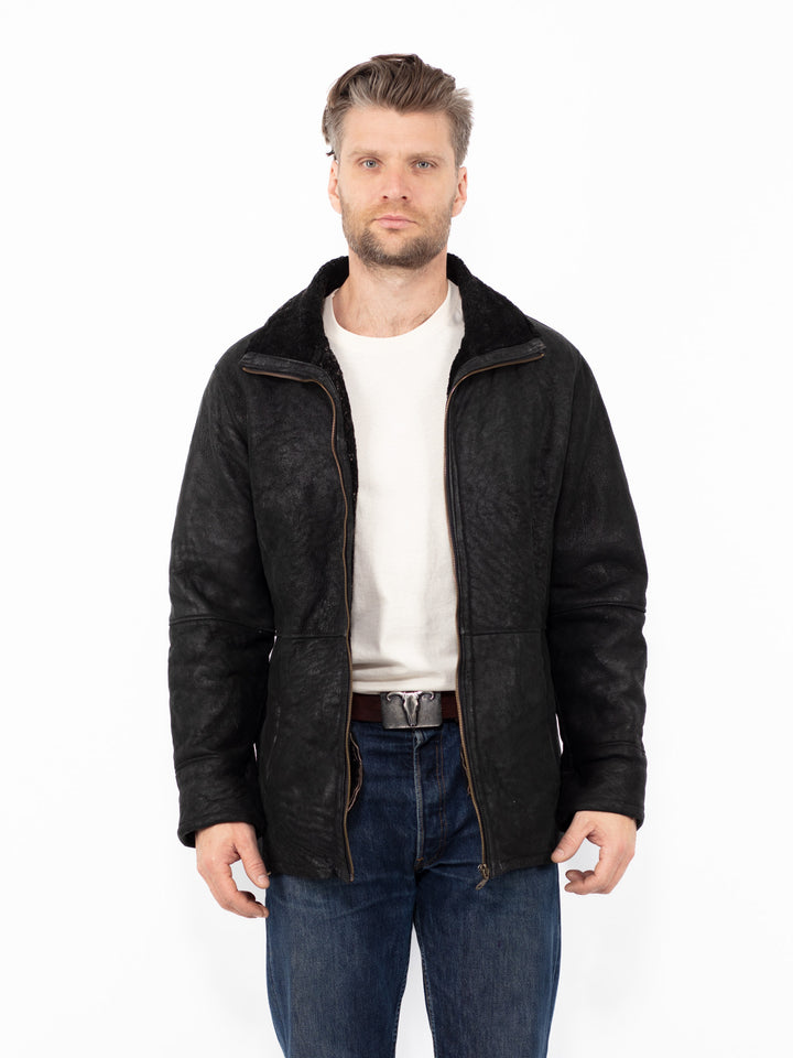 Vintage 90's Men Sheepskin Jacket in Black