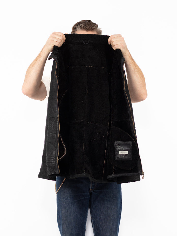 Vintage 90's Men Sheepskin Jacket in Black