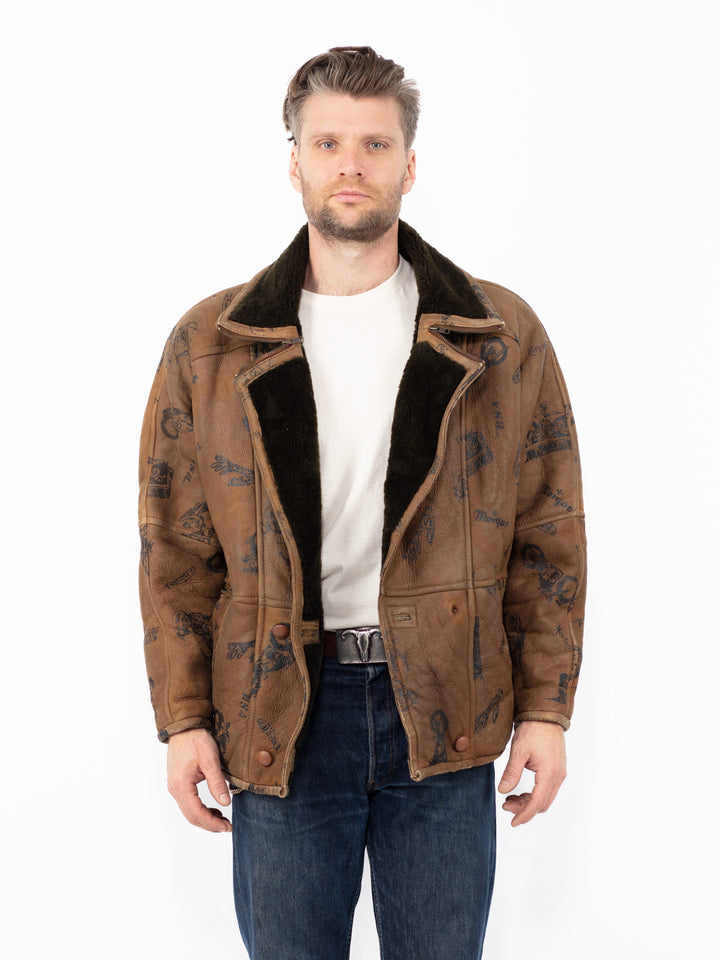 Vintage 90's Men Sheepskin Jacket in BrownZ2585