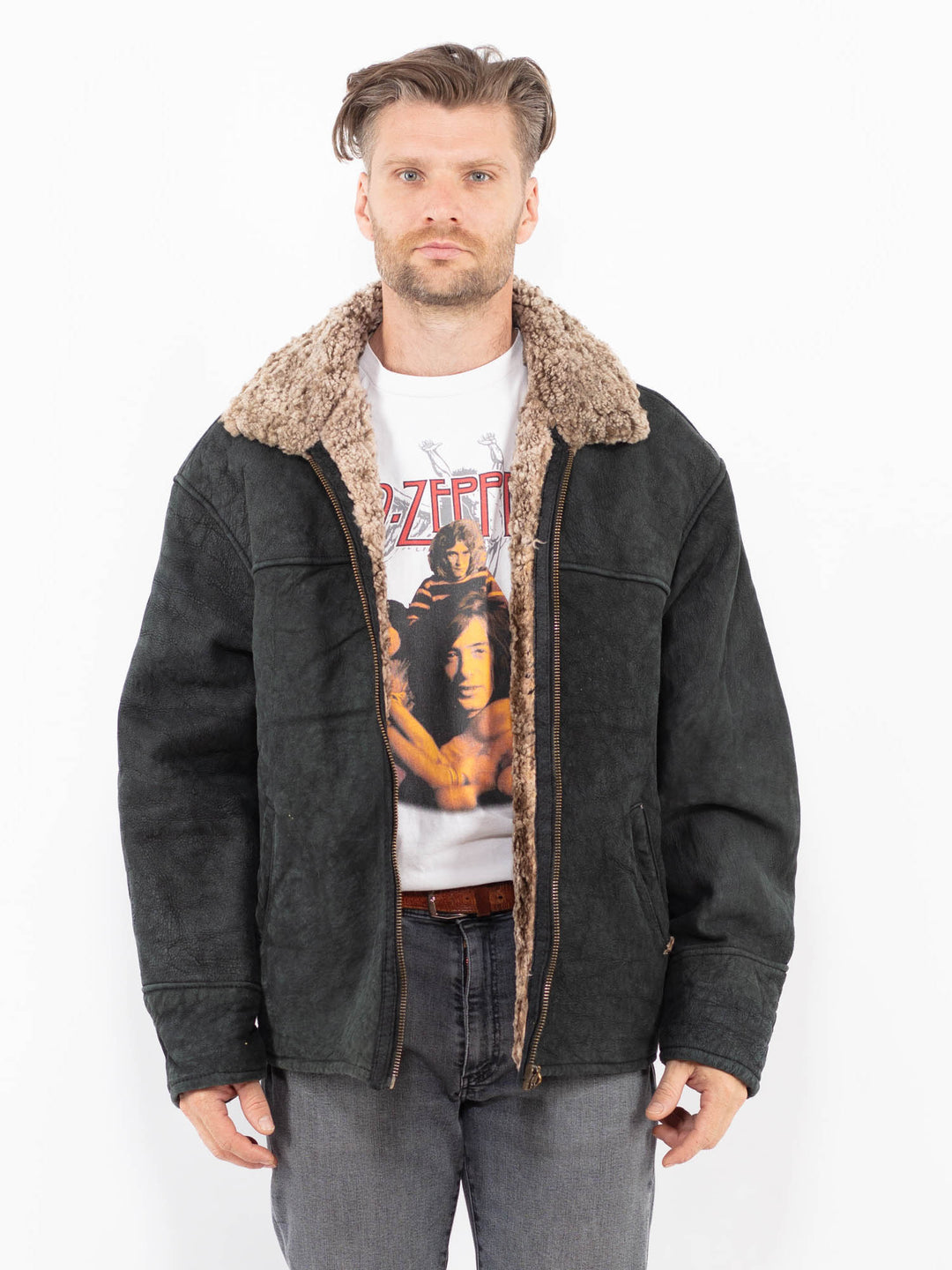 Vintage 90's Men Sheepskin Jacket in BlackZ2120