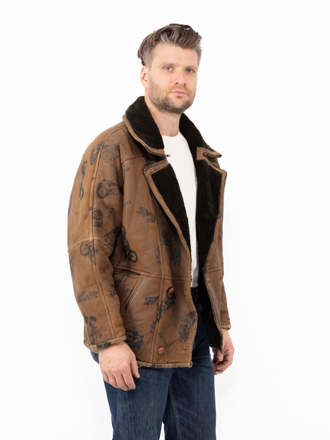 Vintage 90's Men Sheepskin Jacket in BrownZ2585
