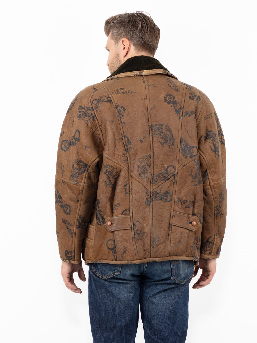 Vintage 90's Men Sheepskin Jacket in BrownZ2585