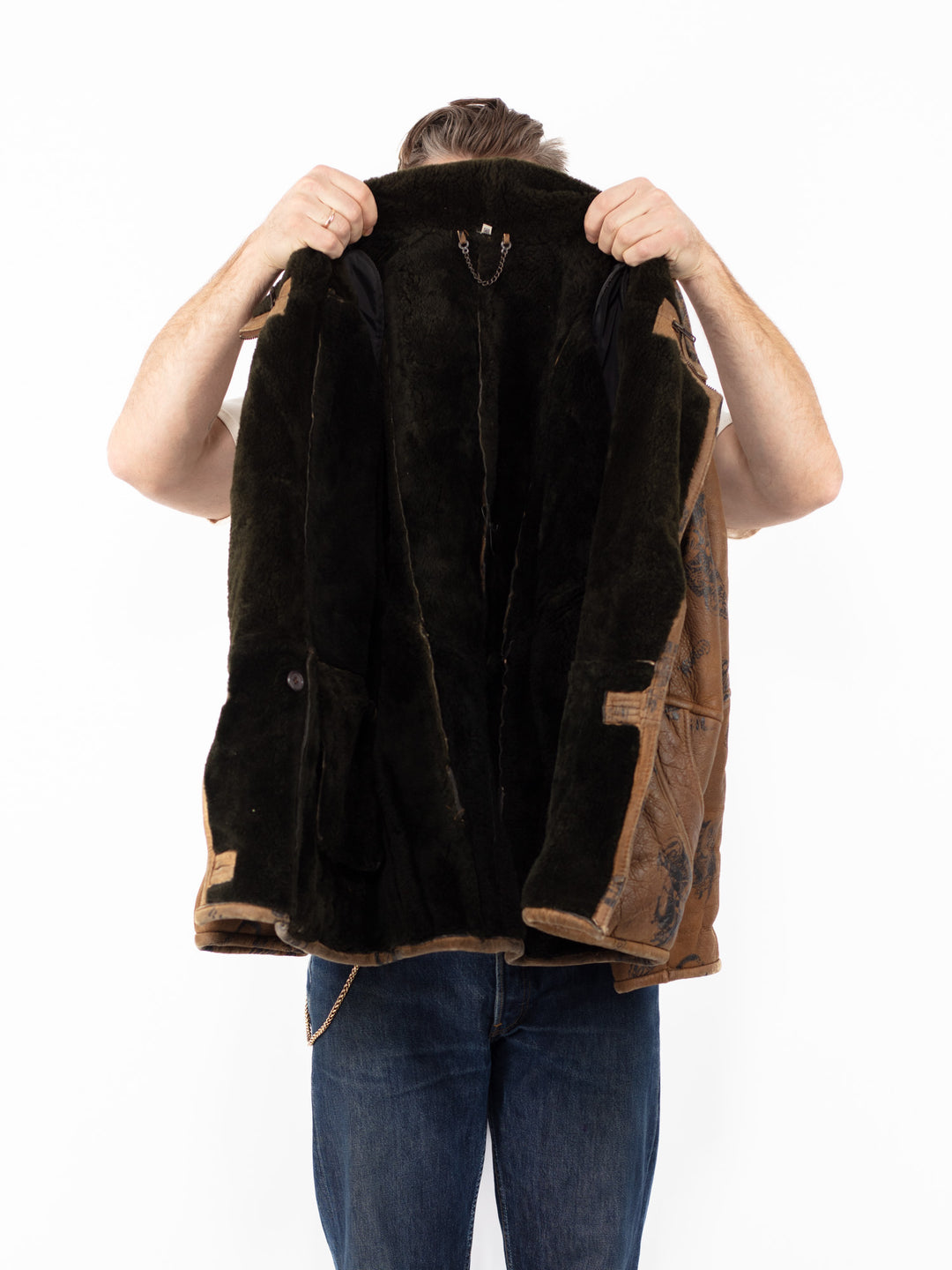 Vintage 90's Men Sheepskin Jacket in BrownZ2585