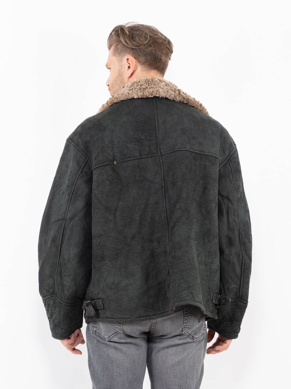 Vintage 90's Men Sheepskin Jacket in BlackZ2120