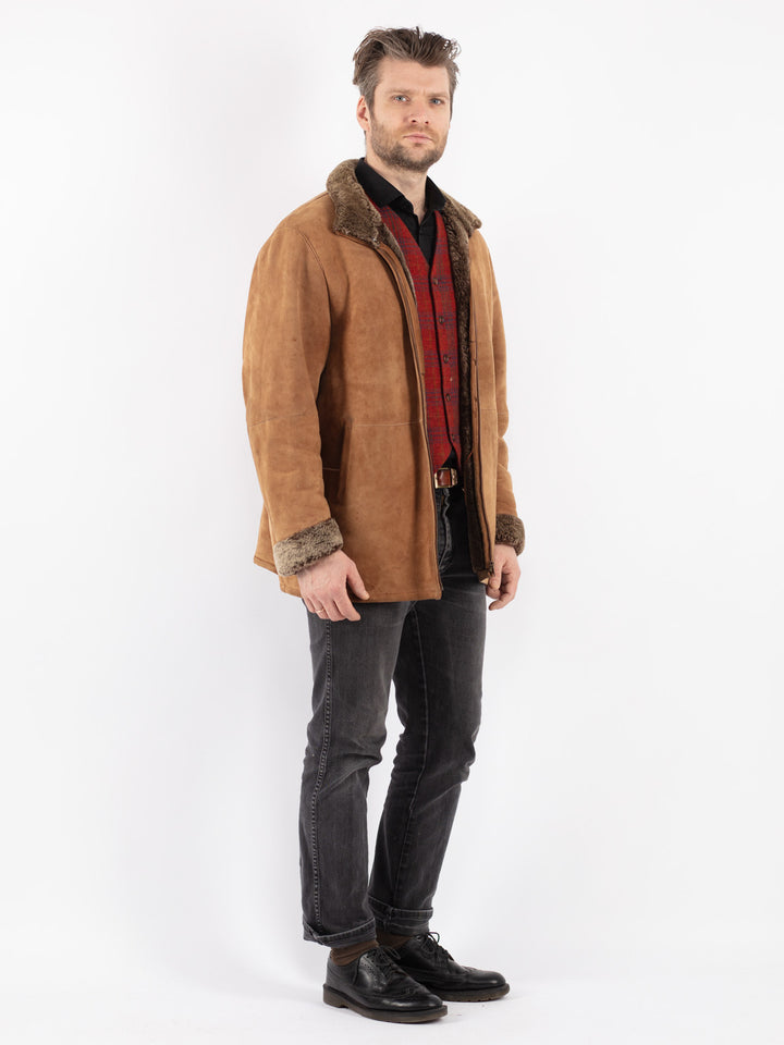 Vintage 90's Men Sheepskin Jacket in Beige