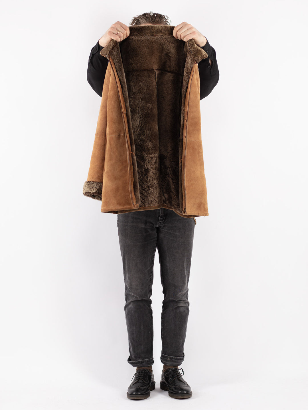 Vintage 90's Men Sheepskin Jacket in Beige