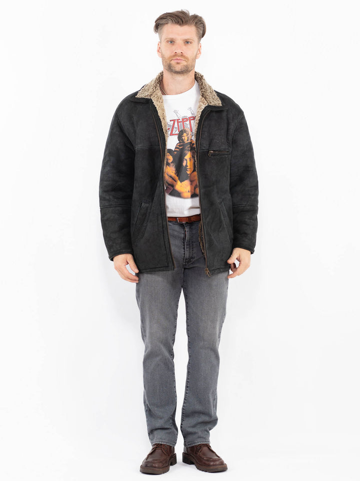 Vintage 90's Men Sheepskin Jacket in BlackZ2124